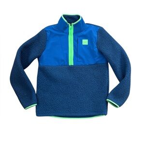 Under Armour boys sherpa fleece quarter-zip pullover blue neon green youth L